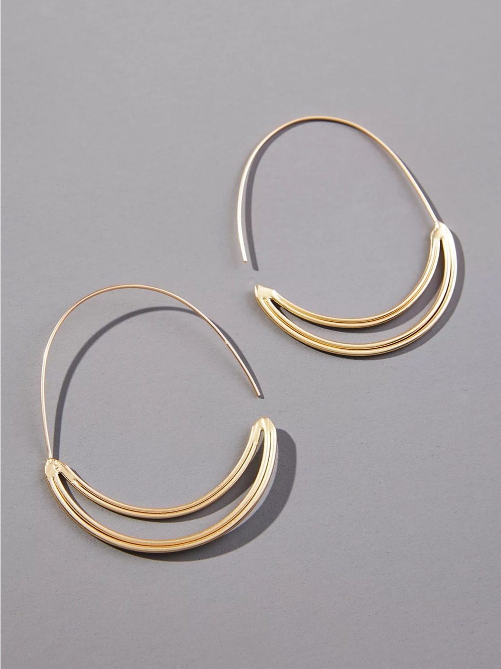 New Anthropologie Oblong Crescent Hoop Earrings Gold